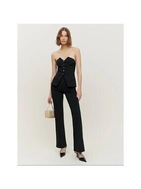 Reformation Black Strapless Button Front Bustier Top